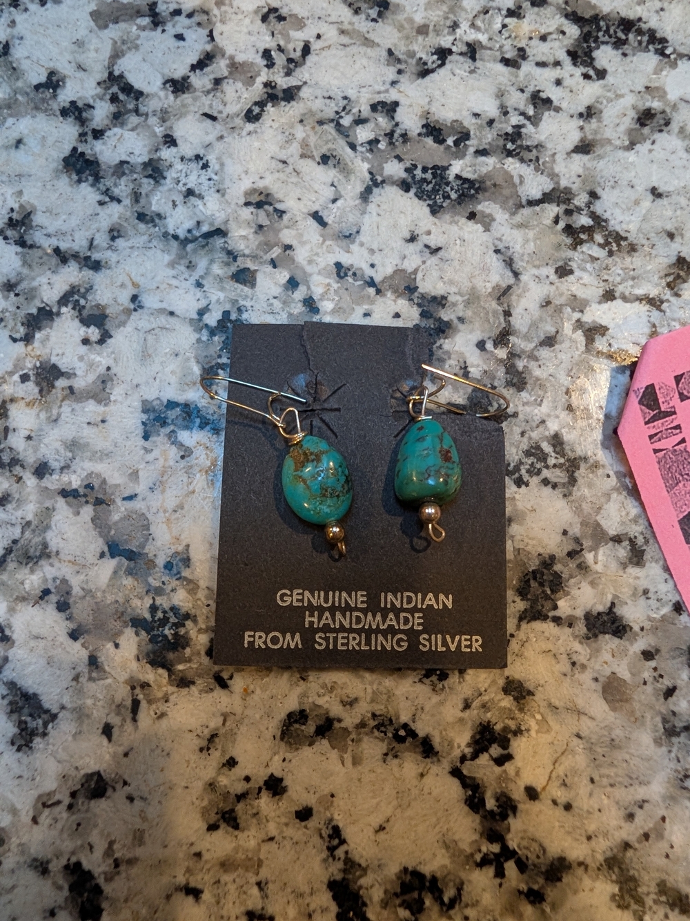 Genuine Indian Handmade Sterling Silver Turquoise Drop Earrings